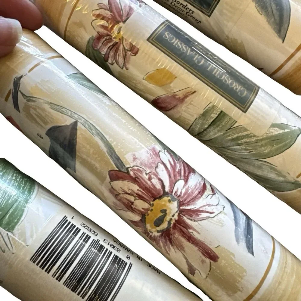 4 Croscill Classics Yellow Green‎ Floral Border Rolls 5 Yards New Vtg Imperial
